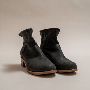 UGG Black Suede Booties With Wooden Stacked Heel